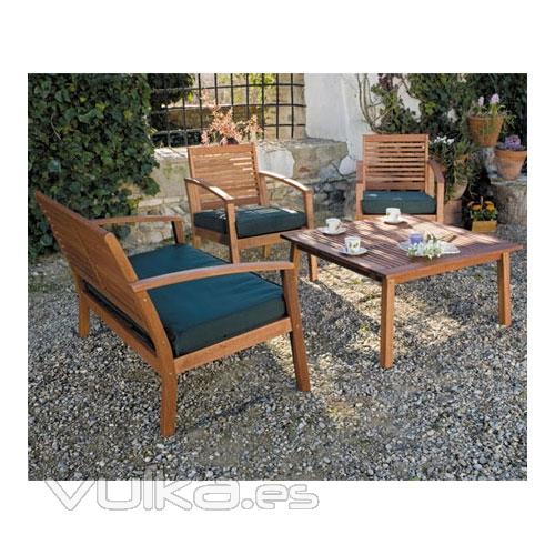 SET MADERA DE 2 SILLONES + MESA + BANCO TEHOMA