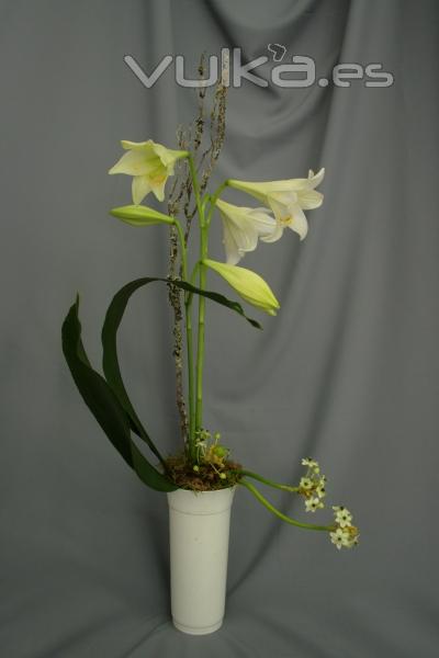 exclusivo arreglo floral compuesto por lilium longiflorum, aspidistra y ornitogalum.