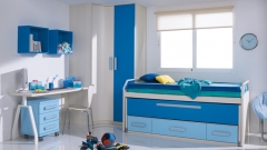 Armario rincon y compacto con zona estudio en colores azules dormitorio juvenil whynot new