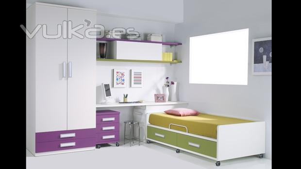 Cama con ruedas y armario de puertas baientes. Dormitorio juvenil Whynot New