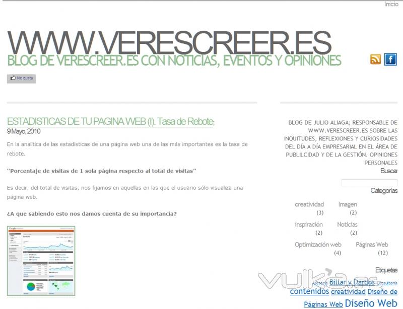 Estadísticas de las páginas web. Tasa de Rebote en el blog de diseño gráfico verescreer.es