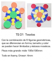 Teselas - combinacion de varias formas geometricas, para multiples armados es uno de los juegos del maletin
