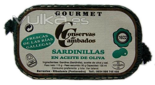 Sardinillas en Aceite de Oliva en lata de 125 grs. Sardinillas de las Rías empacadas, cortadas y evisceradas a mano ...