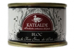 Bloc de foie gras de pato en lata de 65 grs ingredientes: higado de pato (98%), sal, especias naturales, sal