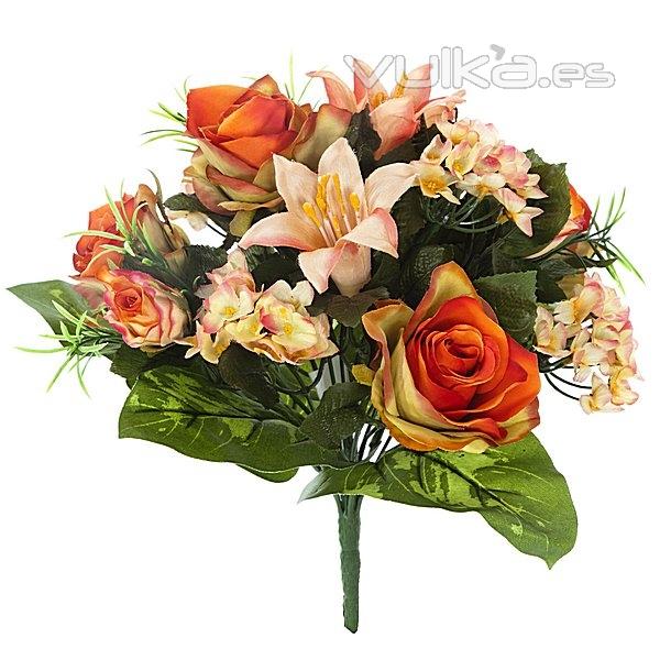 Bouquet artificial de flores rosa llilium hortensia naranja en lallimona.com