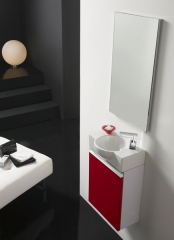 Conjunto de mueble de bano venecia con lavabo y espejo en rojo