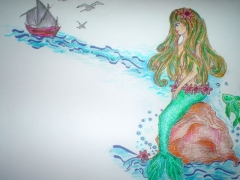 Lámina infantil serie fantasia en el mar: sirena en Arcodavella