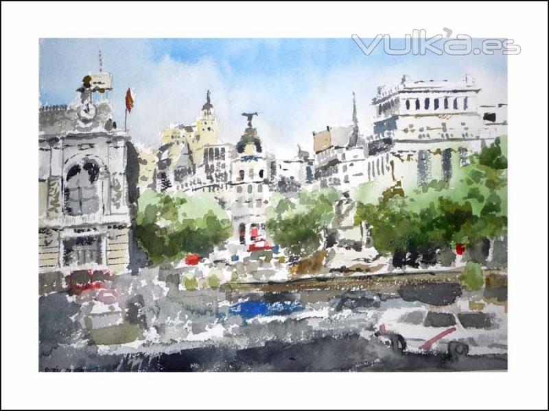 plaza de cibeles, madrid, acuarela